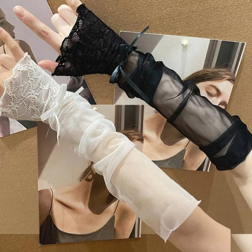 Y2K Lace Ruffle Mesh Gloves Sh - Fingerless Glove Knit ulasan dan harga