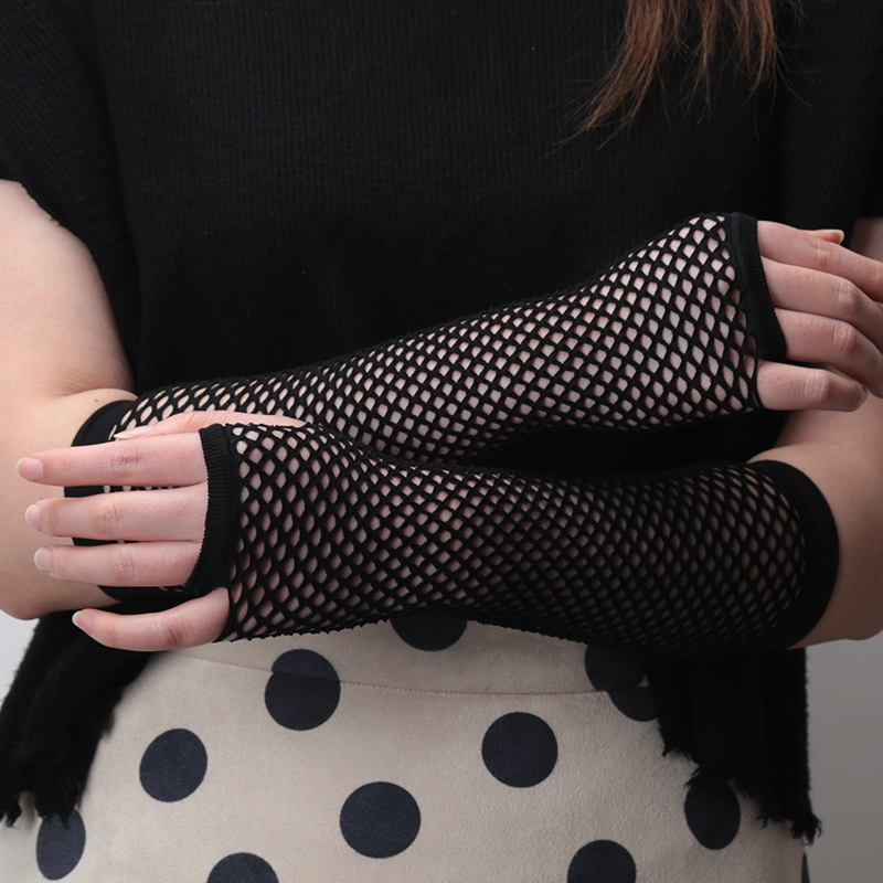 New black Fishnet Fingerless L - Fingerless Glove Knit ulasan dan harga