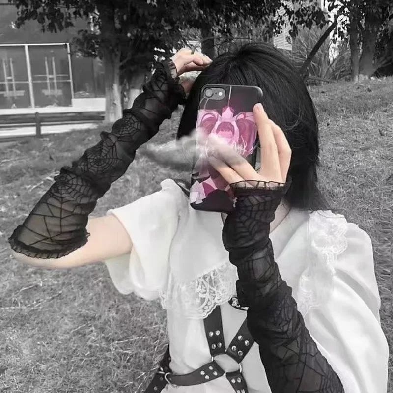 Gothic Lace Spider Web Fingerl - Fingerless Glove Knit ulasan dan harga