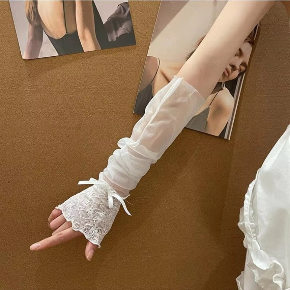 Harajuku Lace Ruffle Mesh Glov - Fingerless Glove Knit ulasan dan harga