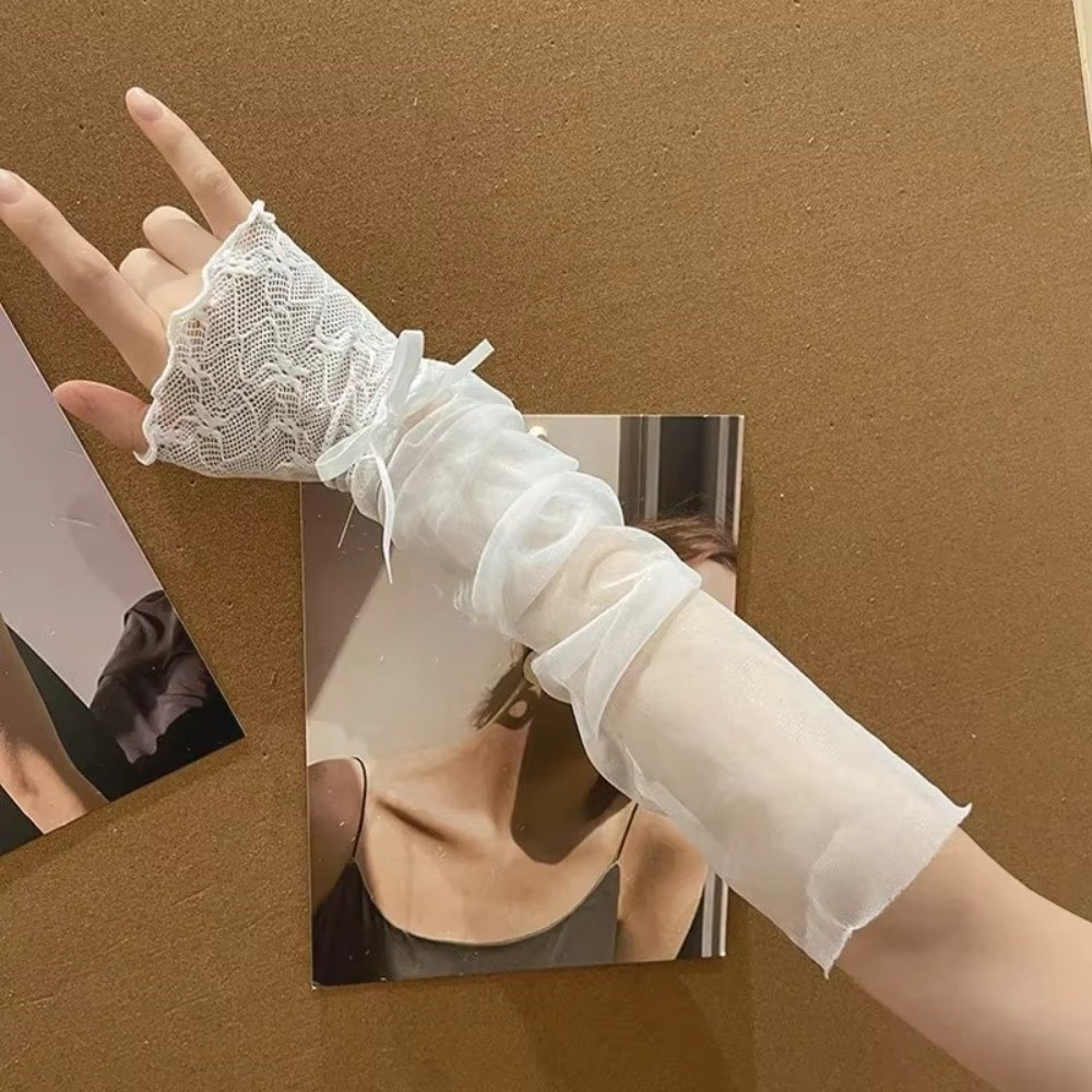 Harajuku Lace Ruffle Mesh Glov - Fingerless Glove Knit ulasan dan harga