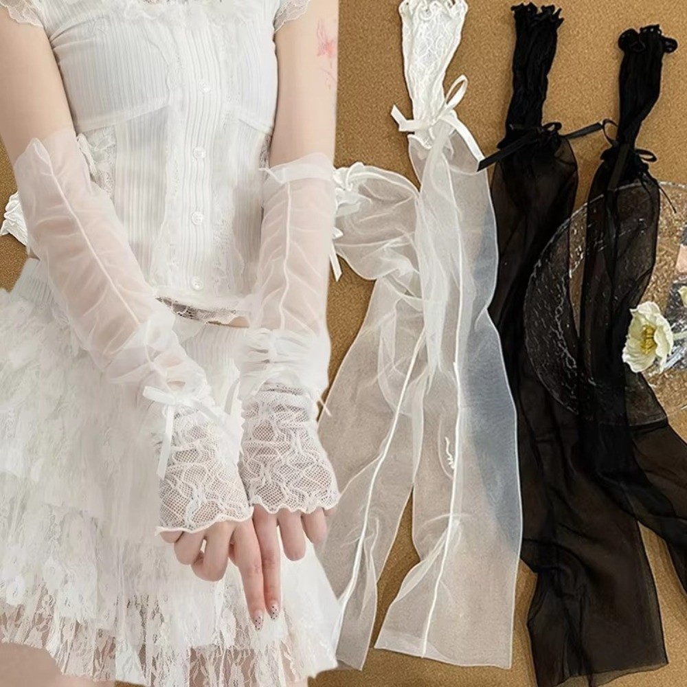 Harajuku Lace Ruffle Mesh Glov - Fingerless Glove Knit ulasan dan harga