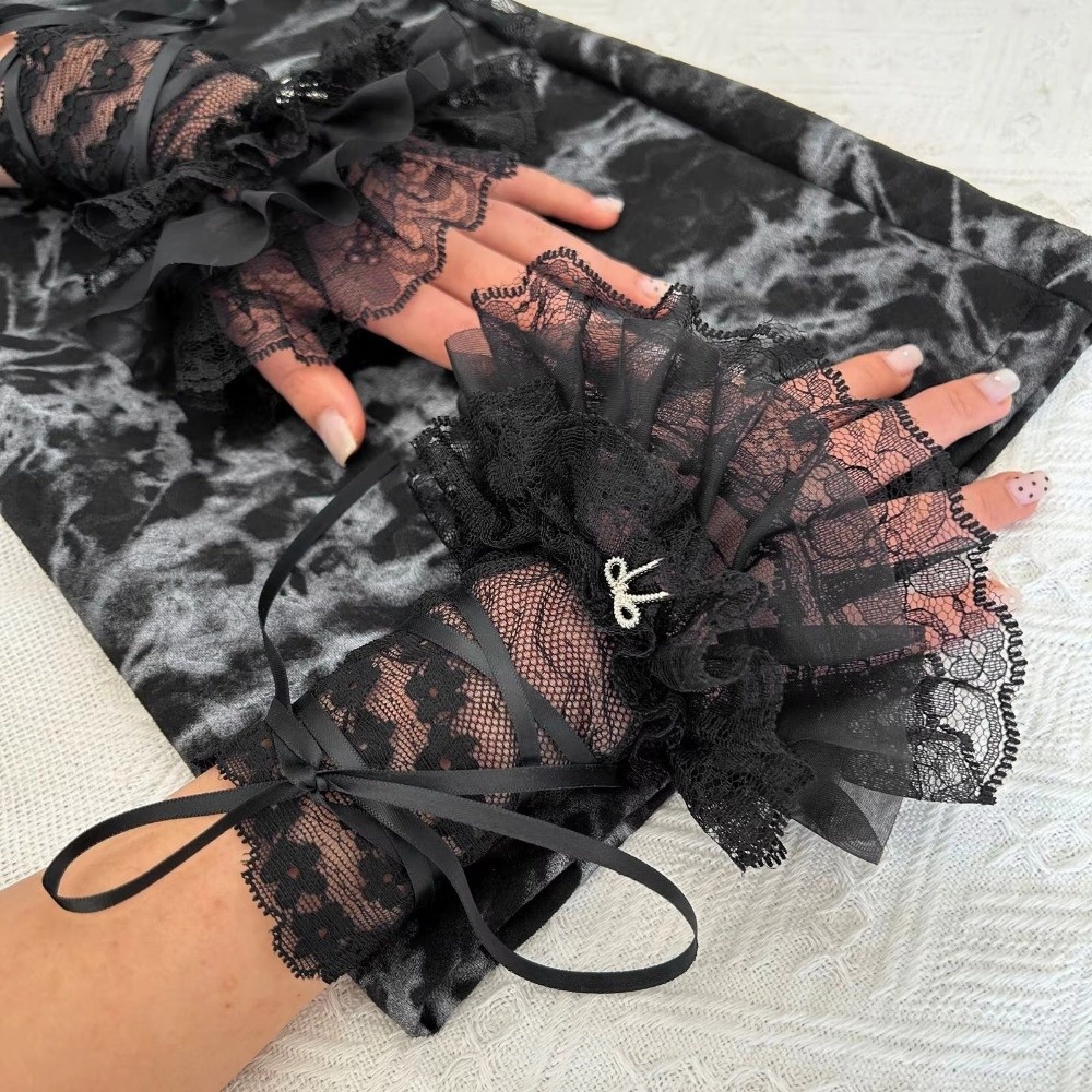 1Pair Black/White Fingerless G - Fingerless Glove Knit ulasan dan harga